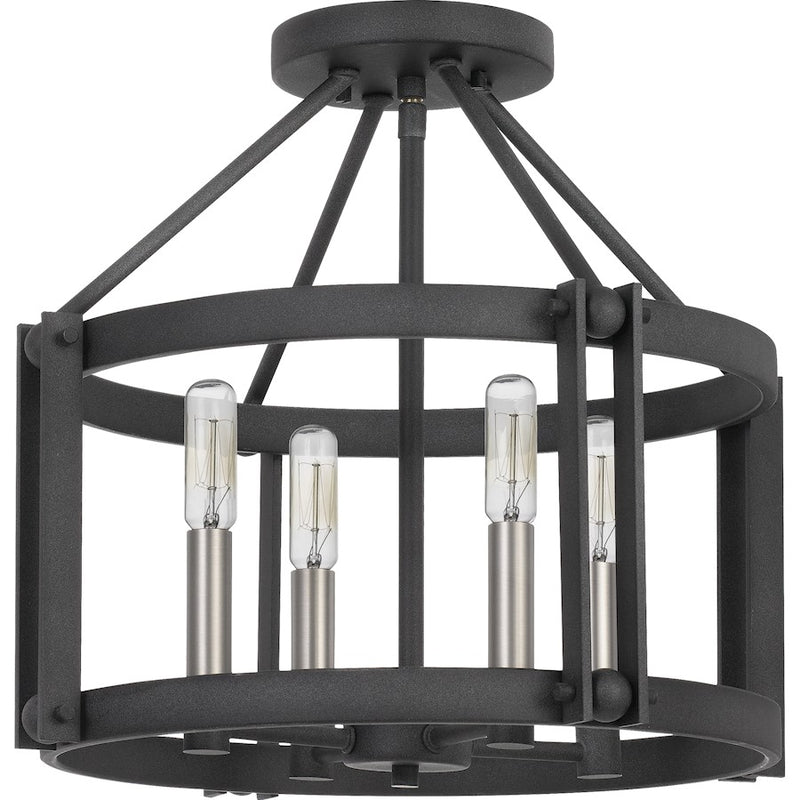 Quoizel Victor 16in 4-Light Semi-Flush Mount | Transitional Mottled Black Openwork Cage | Entryway & Hallway | 16 x 16 x 14.5 in | Model VC1716MB