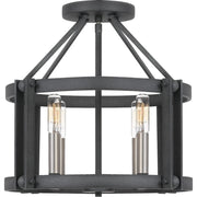 Quoizel Victor 16in 4-Light Semi-Flush Mount | Transitional Mottled Black Openwork Cage | Entryway & Hallway | 16 x 16 x 14.5 in | Model VC1716MB