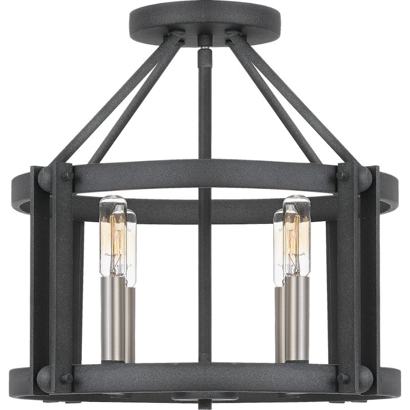 Quoizel Victor 16in 4-Light Semi-Flush Mount | Transitional Mottled Black Openwork Cage | Entryway & Hallway | 16 x 16 x 14.5 in | Model VC1716MB