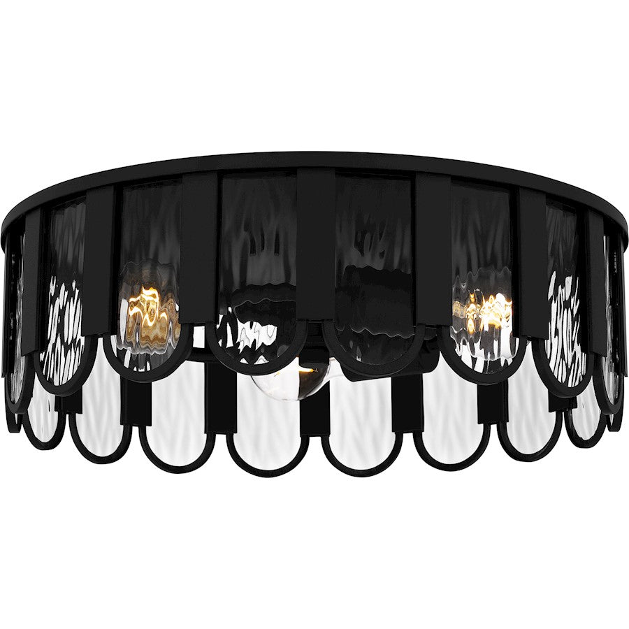 Quoizel Vera 3 Light Flush Mount, Matte Black/Clear Glacier Glass - VEA1616MBK