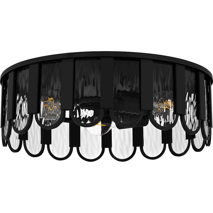 Quoizel Vera 3 Light Flush Mount, Matte Black/Clear Glacier Glass