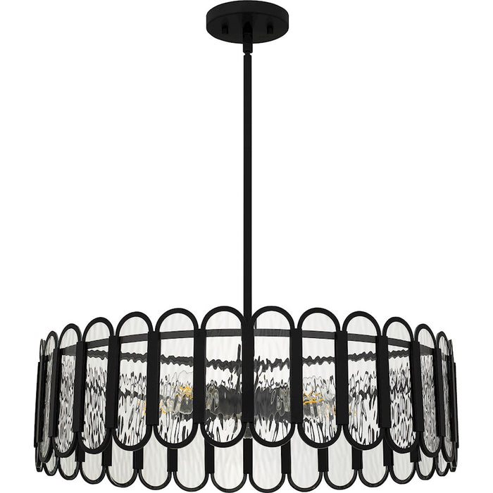 Quoizel Vera 5 Light Pendant, Matte Black/Clear Glacier Glass