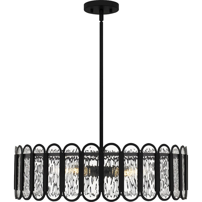 Quoizel Vera 5 Light Pendant, Matte Black/Clear Glacier Glass