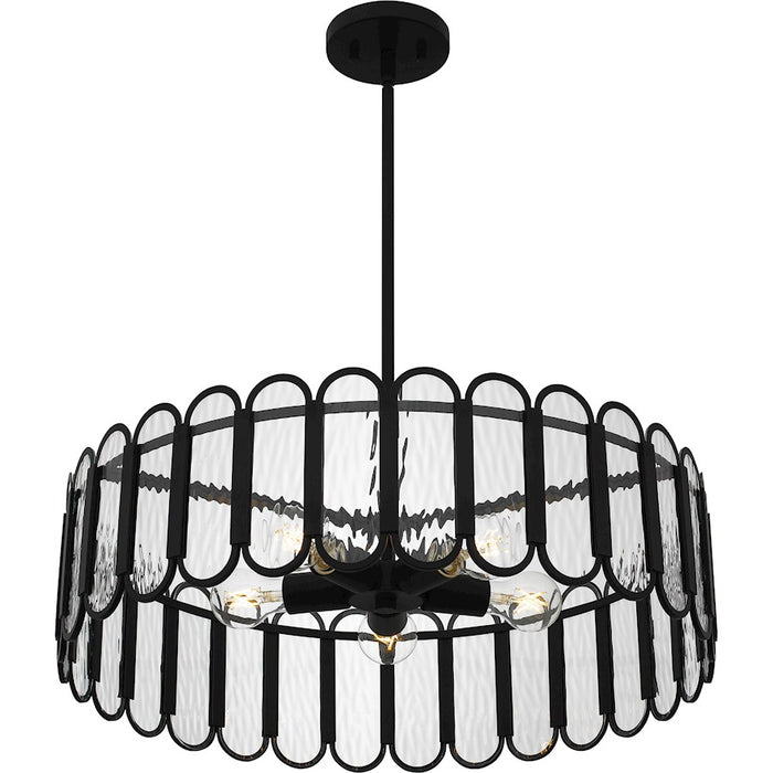 Quoizel Vera 5 Light Pendant, Matte Black/Clear Glacier Glass