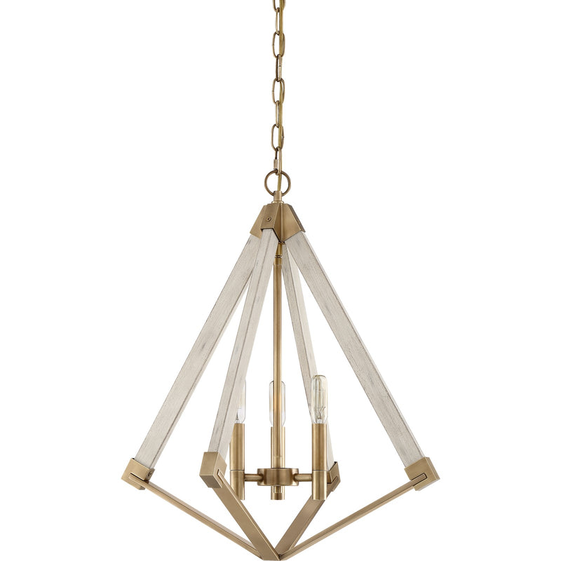 Quoizel Viewpoint 19in 3-Light Pendant | Vintage Weathered Brass and Whitewashed Wood | Kitchen Island & Dining Room | Model VP5203WS