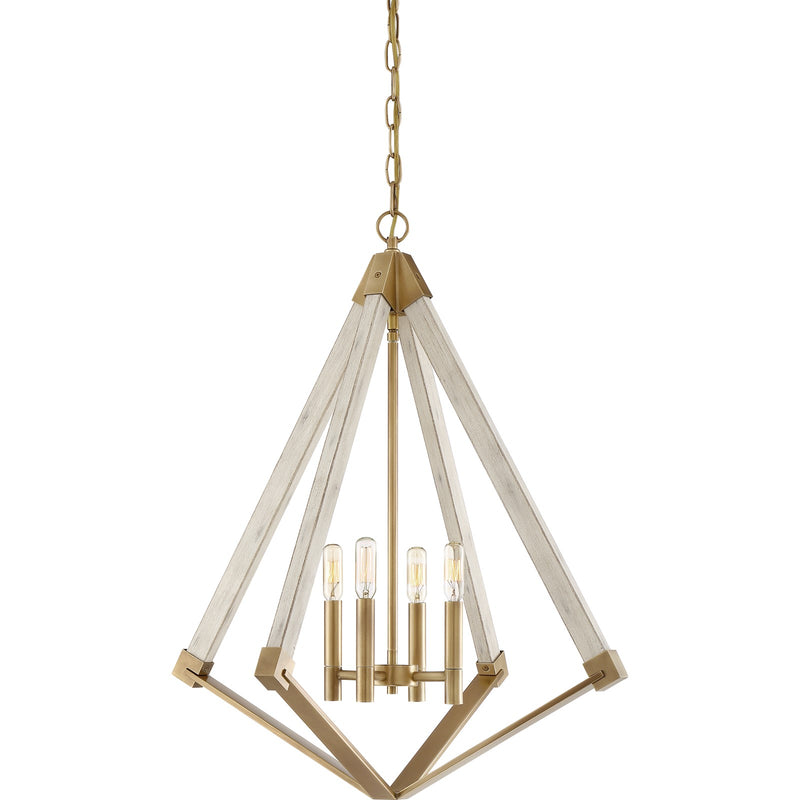 Quoizel Viewpoint 24in 4-Light Pendant | Vintage Weathered Brass and Whitewashed Wood | Kitchen Island & Dining Room | Model VP5204WS