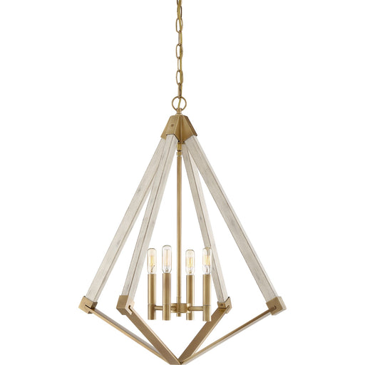 Quoizel Viewpoint 24in 4-Light Pendant | Vintage Weathered Brass and Whitewashed Wood | Kitchen Island & Dining Room | Model VP5204WS