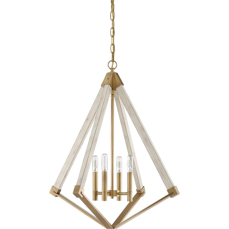 Quoizel Viewpoint 24in 4-Light Pendant | Vintage Weathered Brass and Whitewashed Wood | Kitchen Island & Dining Room | Model VP5204WS