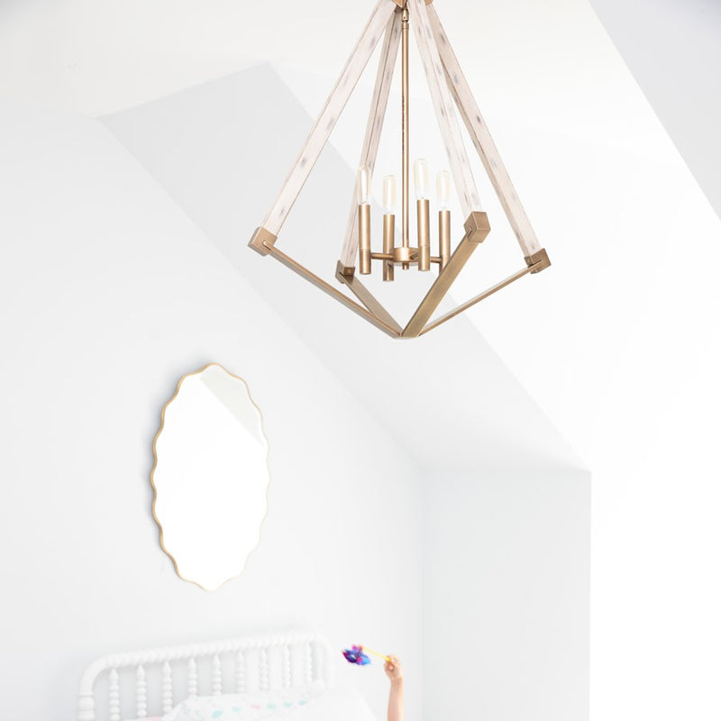 Quoizel Viewpoint 24in 4-Light Pendant | Vintage Weathered Brass and Whitewashed Wood | Kitchen Island & Dining Room | Model VP5204WS