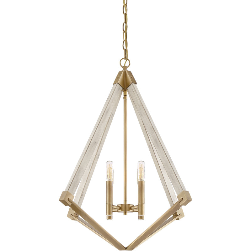 Quoizel Viewpoint 24in 4-Light Pendant | Vintage Weathered Brass and Whitewashed Wood | Kitchen Island & Dining Room | Model VP5204WS