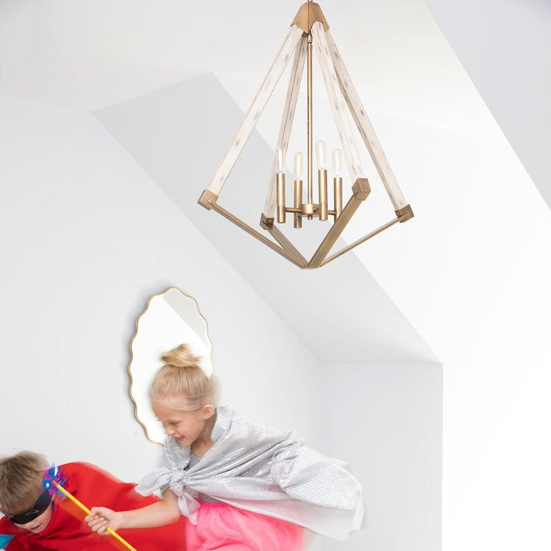 Quoizel Viewpoint 24in 4-Light Pendant | Vintage Weathered Brass and Whitewashed Wood | Kitchen Island & Dining Room | Model VP5204WS