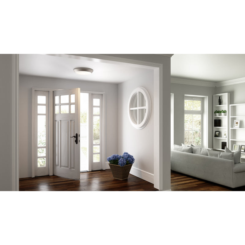 Quoizel Verge 5.5in LED Flush Mount | Brushed Nickel and White Acrylic | Hallway & Closet Ceiling Light | 5.5 x 5.5 x 1 in | Model VRG1605BN