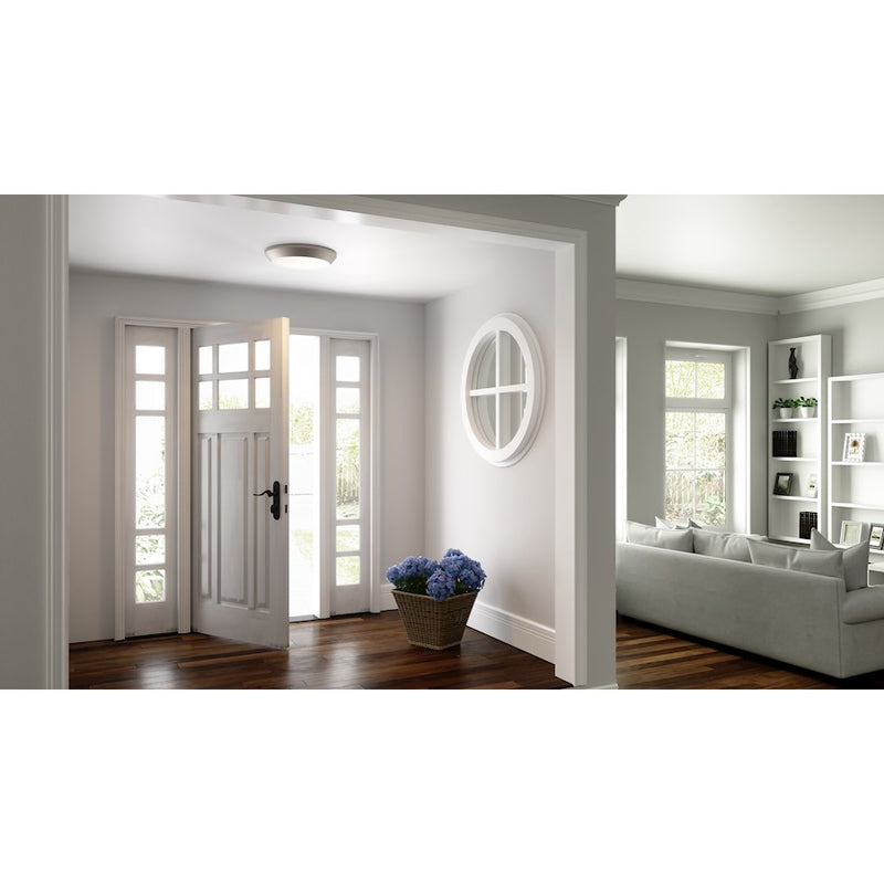 Quoizel Verge 5.5in LED Flush Mount | Brushed Nickel and White Acrylic | Hallway & Closet Ceiling Light | 5.5 x 5.5 x 1 in | Model VRG1605BN