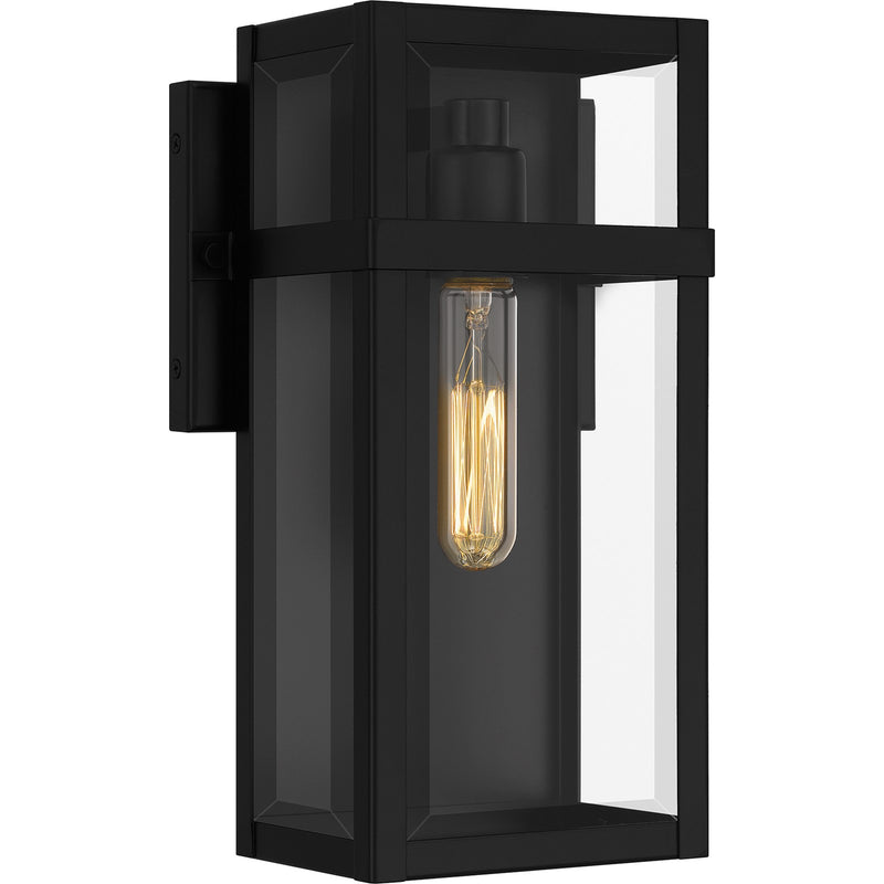 Quoizel Vanessa 13in 1-Light Outdoor Wall Lantern | Modern Matte Black Aluminum and Clear Beveled Glass | Front Door & Porch | Model VSA8306MBK