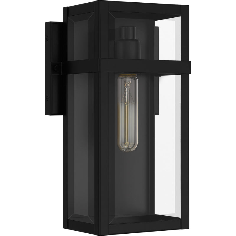 Quoizel Vanessa 13in 1-Light Outdoor Wall Lantern | Modern Matte Black Aluminum and Clear Beveled Glass | Front Door & Porch | Model VSA8306MBK