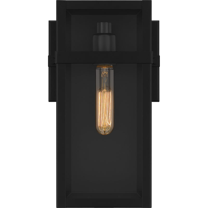 Quoizel Vanessa 13in 1-Light Outdoor Wall Lantern | Modern Matte Black Aluminum and Clear Beveled Glass | Front Door & Porch | Model VSA8306MBK