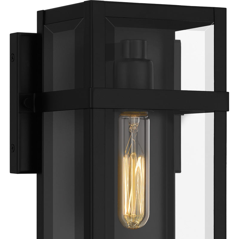 Quoizel Vanessa 13in 1-Light Outdoor Wall Lantern | Modern Matte Black Aluminum and Clear Beveled Glass | Front Door & Porch | Model VSA8306MBK