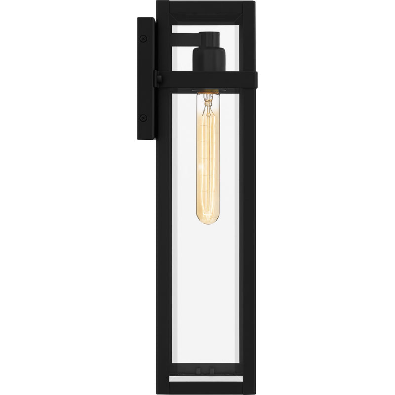 Quoizel Vanessa 18in 1-Light Outdoor Wall Lantern | Modern Matte Black and Clear Beveled Glass | Front Door & Porch | Model VSA8406MBK