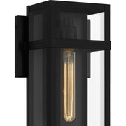 Quoizel Vanessa 18in 1-Light Outdoor Wall Lantern | Modern Matte Black and Clear Beveled Glass | Front Door & Porch | Model VSA8406MBK