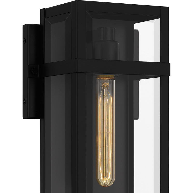Quoizel Vanessa 18in 1-Light Outdoor Wall Lantern | Modern Matte Black and Clear Beveled Glass | Front Door & Porch | Model VSA8406MBK