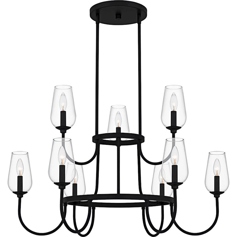 Quoizel Viscount 9Light Chandelier, Matte Black/Clear Glass - VSC5036MBK