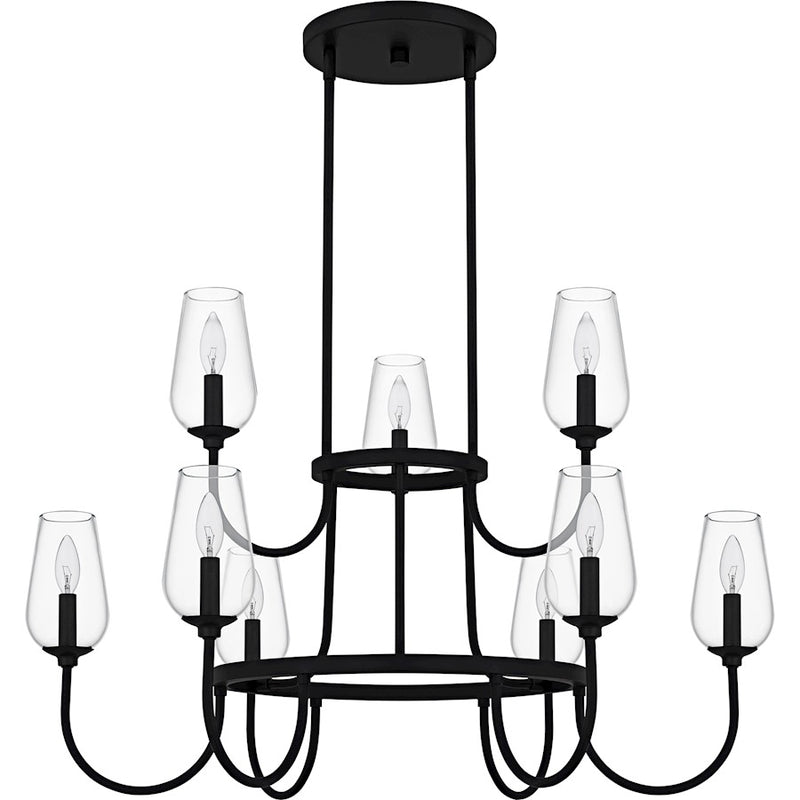 Quoizel Viscount 9Light Chandelier, Matte Black/Clear Glass
