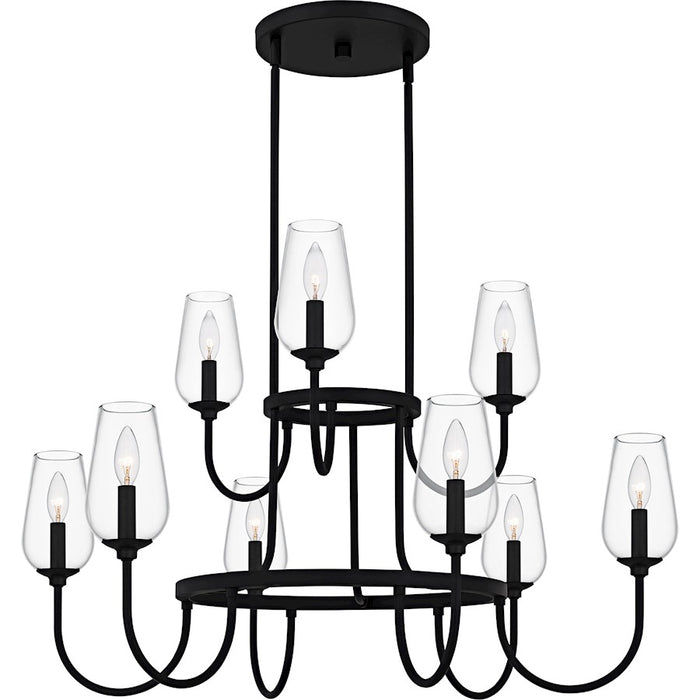 Quoizel Viscount 9Light Chandelier, Matte Black/Clear Glass