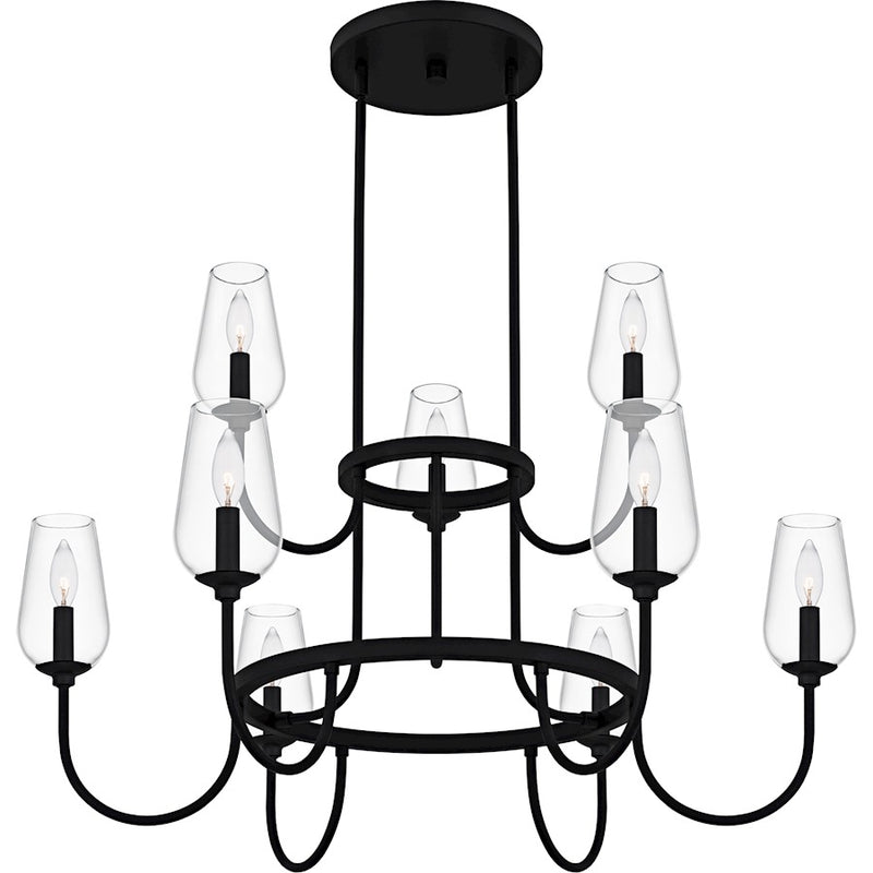 Quoizel Viscount 9Light Chandelier, Matte Black/Clear Glass