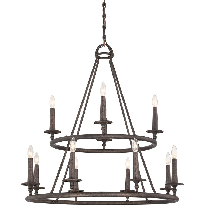Quoizel Voyager 36in 12-Light Chandelier | Moorish Spanish Malaga Steel | Dining Room & Foyer | 36 x 36 x 36 in | Model VYR5012ML