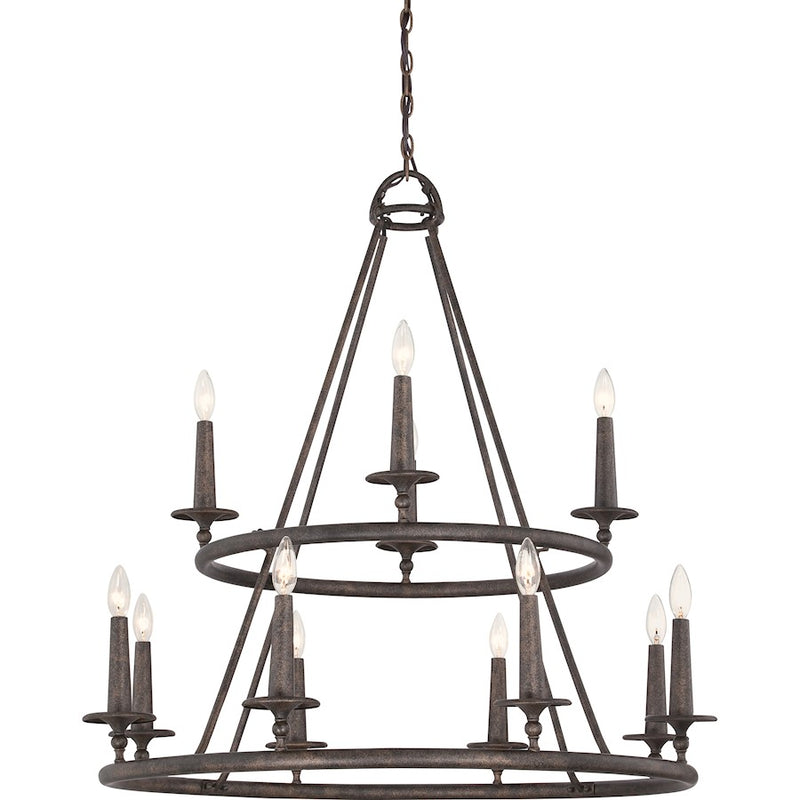 Quoizel Voyager 36in 12-Light Chandelier | Moorish Spanish Malaga Steel | Dining Room & Foyer | 36 x 36 x 36 in | Model VYR5012ML