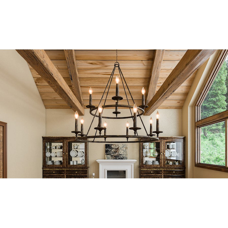 Quoizel Voyager 36in 12-Light Chandelier | Moorish Spanish Malaga Steel | Dining Room & Foyer | 36 x 36 x 36 in | Model VYR5012ML