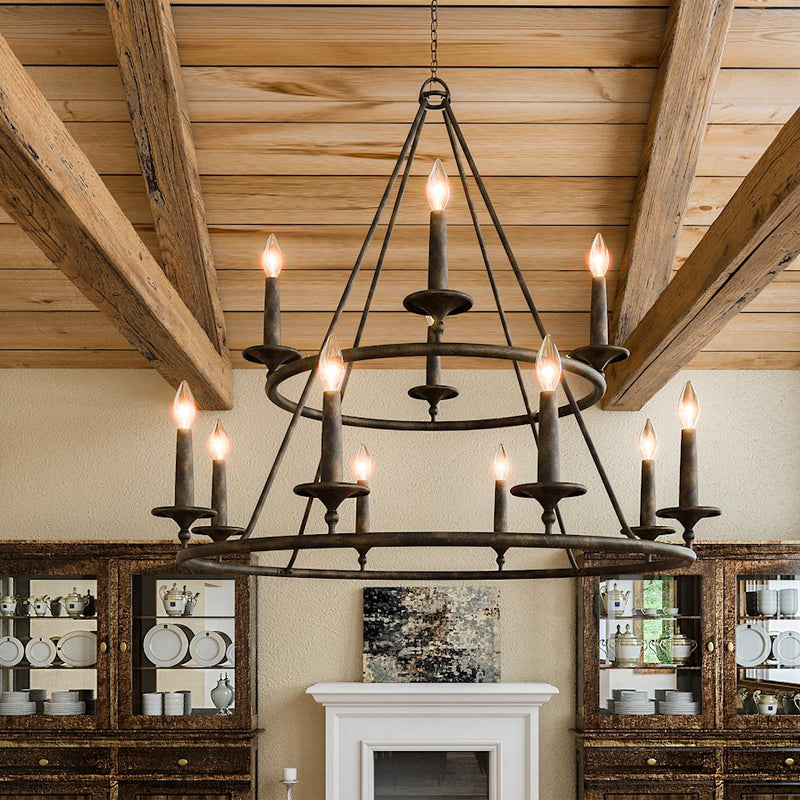 Quoizel Voyager 36in 12-Light Chandelier | Moorish Spanish Malaga Steel | Dining Room & Foyer | 36 x 36 x 36 in | Model VYR5012ML