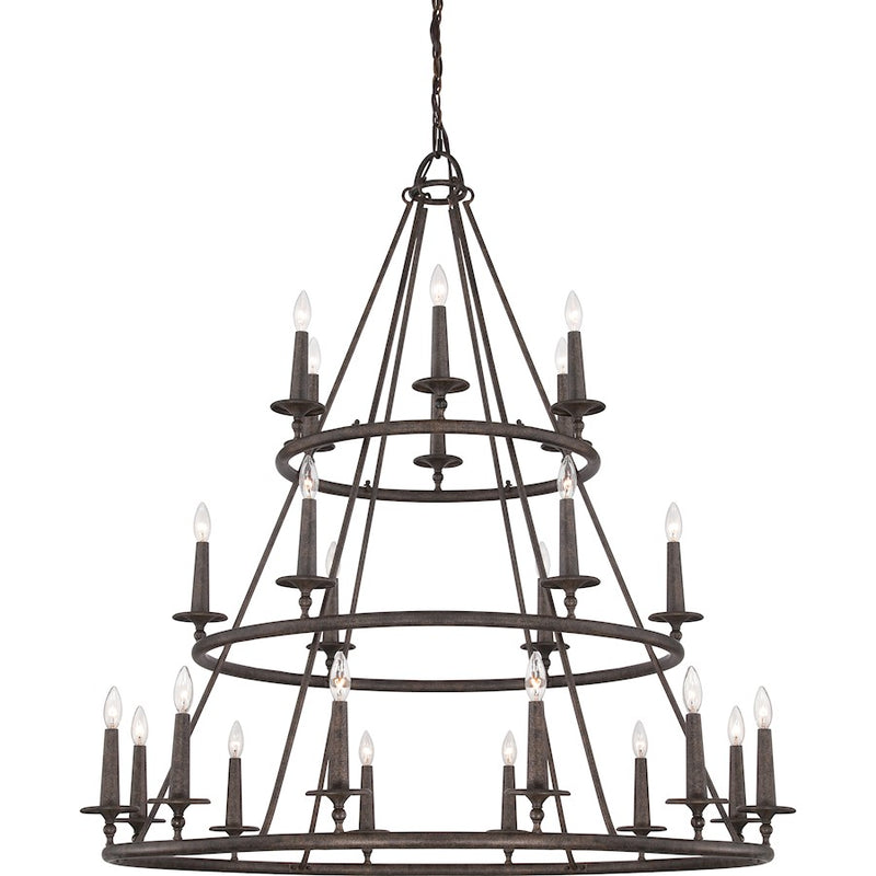 Quoizel Voyager 48in 24-Light Chandelier | Moorish Spanish Malaga Steel | Grand Foyer & Dining Room | 48 x 48 x 52 in | Model VYR5024ML