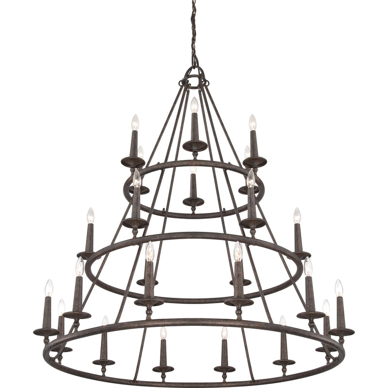 Quoizel Voyager 48in 24-Light Chandelier | Moorish Spanish Malaga Steel | Grand Foyer & Dining Room | 48 x 48 x 52 in | Model VYR5024ML
