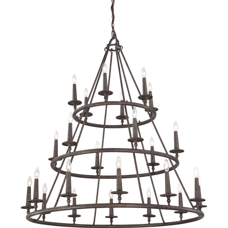 Quoizel Voyager 48in 24-Light Chandelier | Moorish Spanish Malaga Steel | Grand Foyer & Dining Room | 48 x 48 x 52 in | Model VYR5024ML