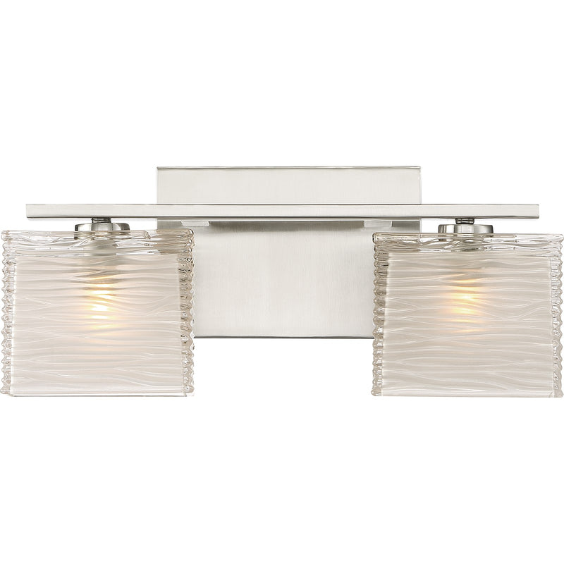 Quoizel Westcap 15in 2-Light Vanity Light | Modern Brushed Nickel and Clear Sandblasted Glass | Bathroom Vanity & Powder Room | Model WCP8602BN