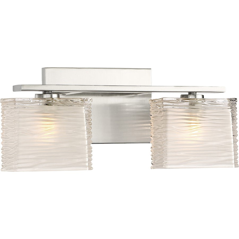 Quoizel Westcap 15in 2-Light Vanity Light | Modern Brushed Nickel and Clear Sandblasted Glass | Bathroom Vanity & Powder Room | Model WCP8602BN