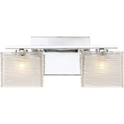 Quoizel Westcap 15in 2-Light Vanity Light | Modern Polished Chrome and Clear Sandblasted Glass | Bathroom Vanity & Powder Room | Model WCP8602C