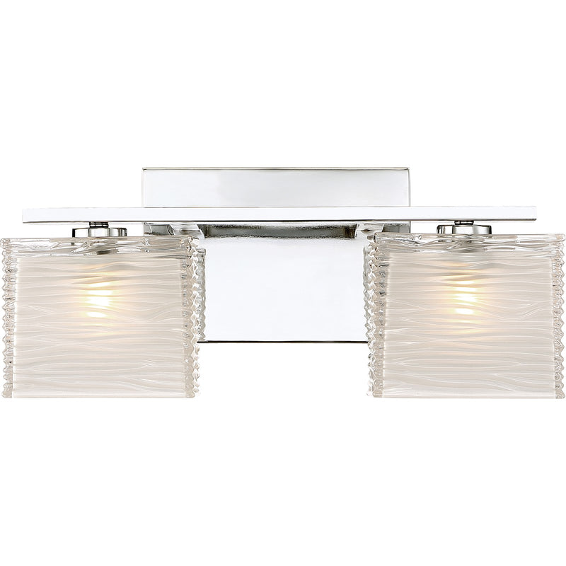 Quoizel Westcap 15in 2-Light Vanity Light | Modern Polished Chrome and Clear Sandblasted Glass | Bathroom Vanity & Powder Room | Model WCP8602C