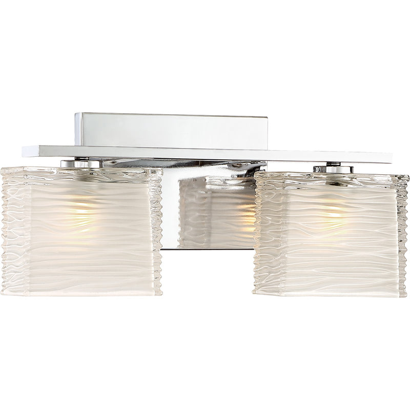 Quoizel Westcap 15in 2-Light Vanity Light | Modern Polished Chrome and Clear Sandblasted Glass | Bathroom Vanity & Powder Room | Model WCP8602C