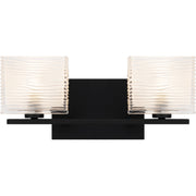Quoizel Westcap 15in 2-Light Vanity Light | Modern Matte Black and Clear Sandblasted Glass | Bathroom Vanity & Powder Room | Model WCP8602MBK