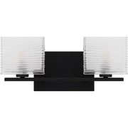 Quoizel Westcap 15in 2-Light Vanity Light | Modern Matte Black and Clear Sandblasted Glass | Bathroom Vanity & Powder Room | Model WCP8602MBK