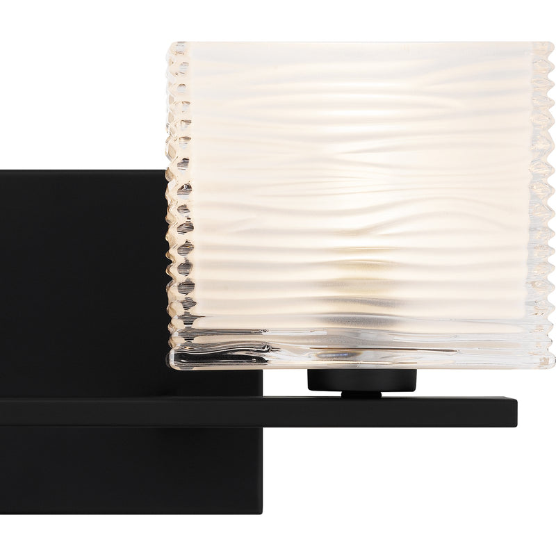 Quoizel Westcap 15in 2-Light Vanity Light | Modern Matte Black and Clear Sandblasted Glass | Bathroom Vanity & Powder Room | Model WCP8602MBK