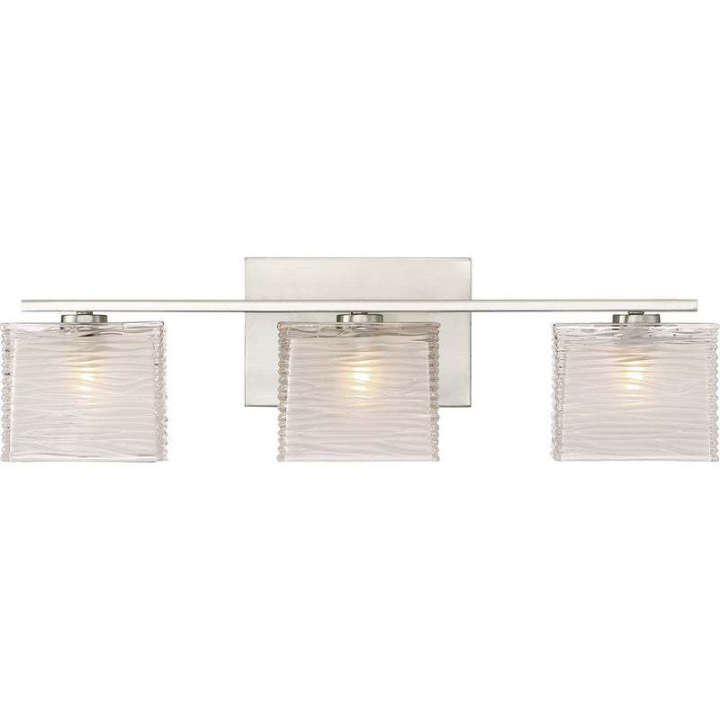 Quoizel Westcap 22.5in 3-Light Vanity Light | Modern Brushed Nickel and Clear Sandblasted Glass | Bathroom Vanity & Powder Room | Model WCP8603BN