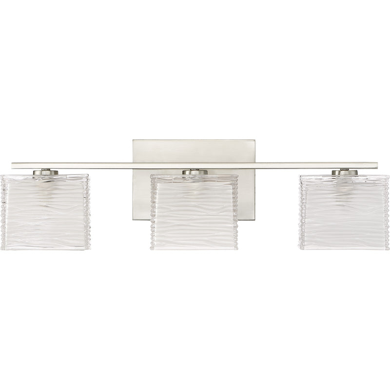 Quoizel Westcap 22.5in 3-Light Vanity Light | Modern Brushed Nickel and Clear Sandblasted Glass | Bathroom Vanity & Powder Room | Model WCP8603BN