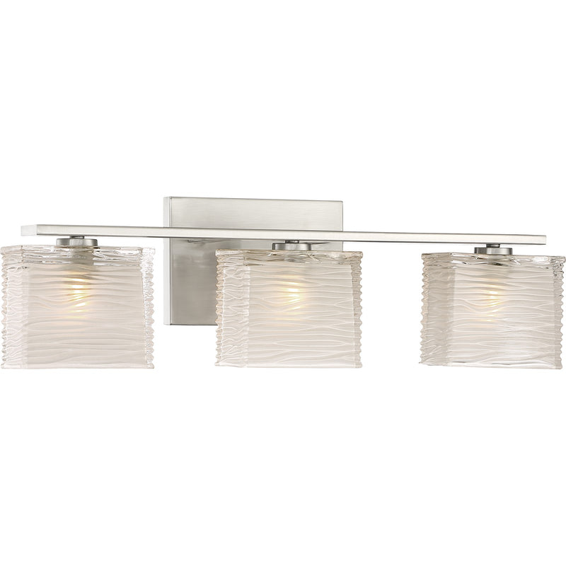 Quoizel Westcap 22.5in 3-Light Vanity Light | Modern Brushed Nickel and Clear Sandblasted Glass | Bathroom Vanity & Powder Room | Model WCP8603BN