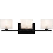 Quoizel Westcap 22in 3-Light Vanity Light | Modern Matte Black and Clear Sandblasted Glass | Bathroom Vanity | 22.5 x 5 x 6.75 in | Model WCP8603MBK