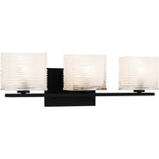 Quoizel Westcap 22in 3-Light Vanity Light | Modern Matte Black and Clear Sandblasted Glass | Bathroom Vanity | 22.5 x 5 x 6.75 in | Model WCP8603MBK