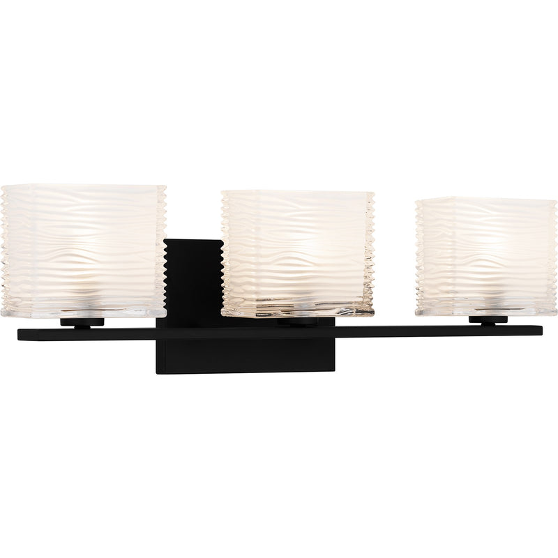 Quoizel Westcap 22in 3-Light Vanity Light | Modern Matte Black and Clear Sandblasted Glass | Bathroom Vanity | 22.5 x 5 x 6.75 in | Model WCP8603MBK