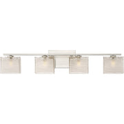 Quoizel Westcap 32in 4-Light Vanity Light | Modern Brushed Nickel and Clear Sandblasted Glass | Bathroom Vanity | 32 x 5 x 6.5 in | Model WCP8604BN